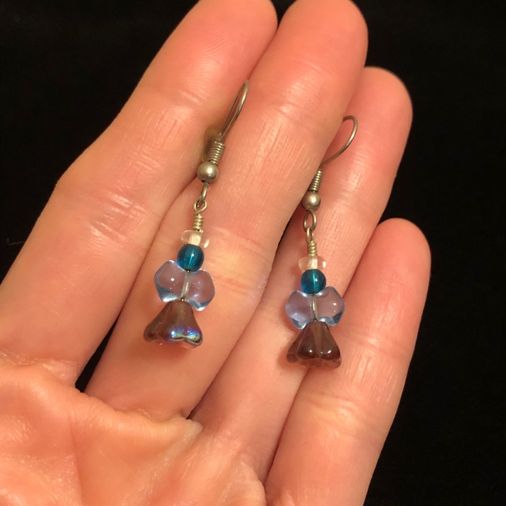 Purple Blue and Silver Tone Angel Earrings
